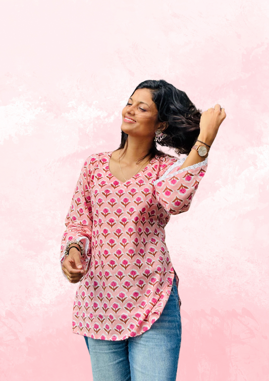 Blossom Short Kurti (Hand Block Kurti)