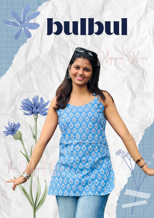 Bulbul Sleeveless Cotton Jaipur Kurti ( Hand Block Print )