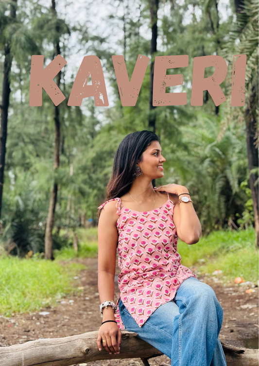Kaveri Pink Floral Jaipur Cotton Kurti (Hand Block Print)